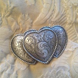 Women’s Silver Western Buckle with hearts